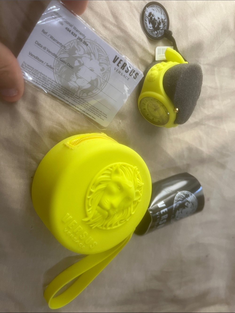 Versace Versus Neon Yellow Watch: Silicone Lion and Zip Case